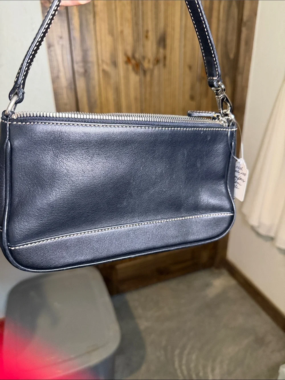 Coach Black Leather Mini Shoulder Bag with Contrast Stitching